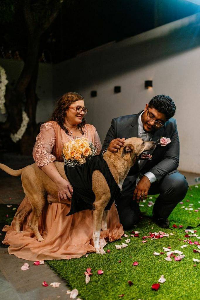 Cachorro sobe ao altar e sela casamento de advogados em Teresina